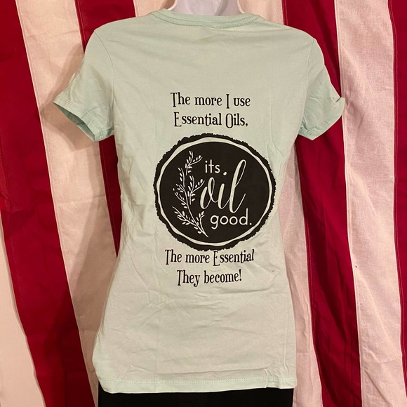 NWOT Young Living EO It's Oil Good pale green fitted girls sz L v neck tshirt - Picture 1 of 4